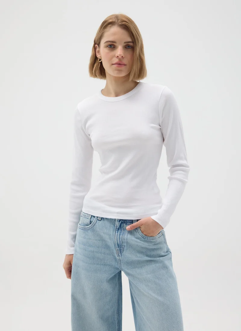 او في اس WHITE PURE COTTON T-SHIRT REGULAR FIT