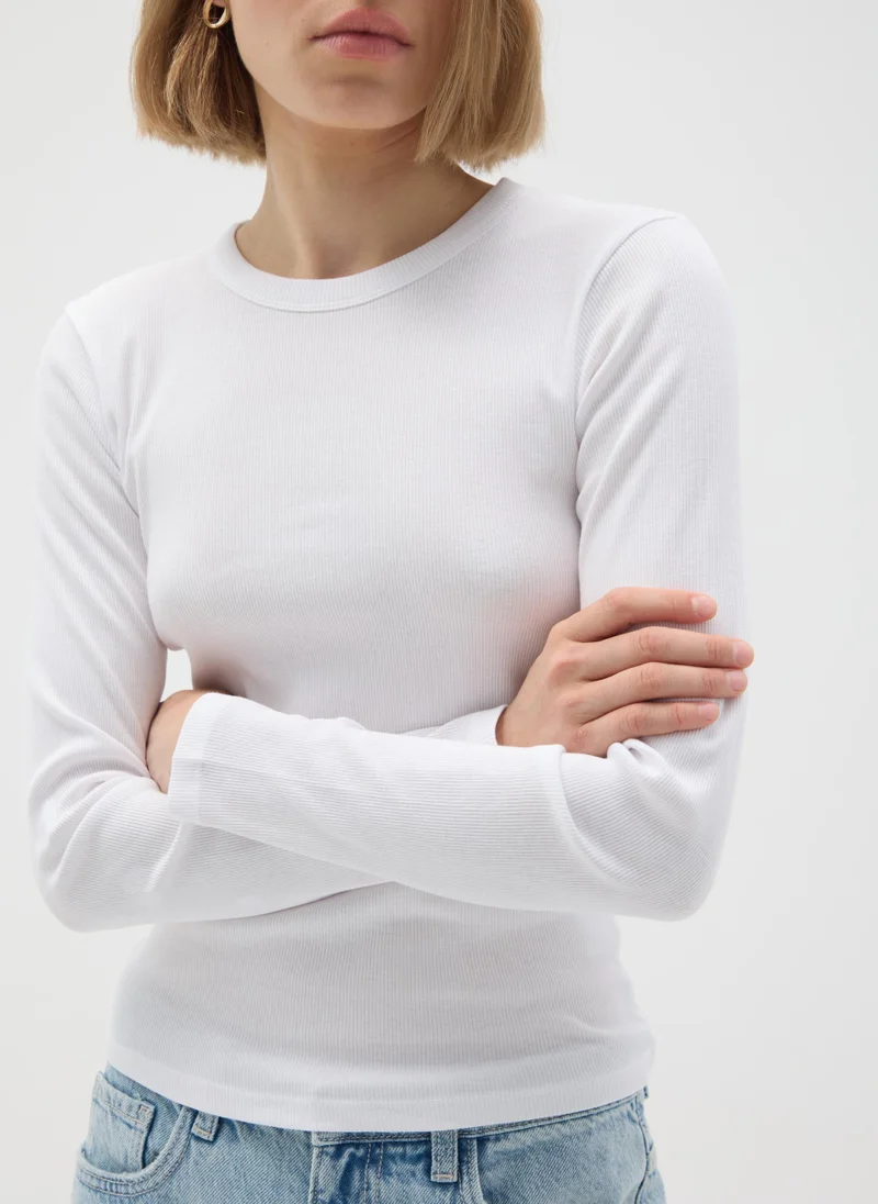 او في اس WHITE PURE COTTON T-SHIRT REGULAR FIT