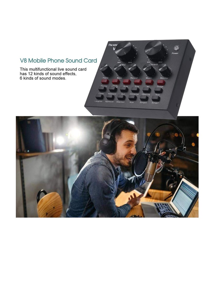 V8 Bluetooth Microphone Live USB External Sound Card DSP Chip - 12 Sound Effects for Phone Computer PC Audio Broadcast - Image 2
