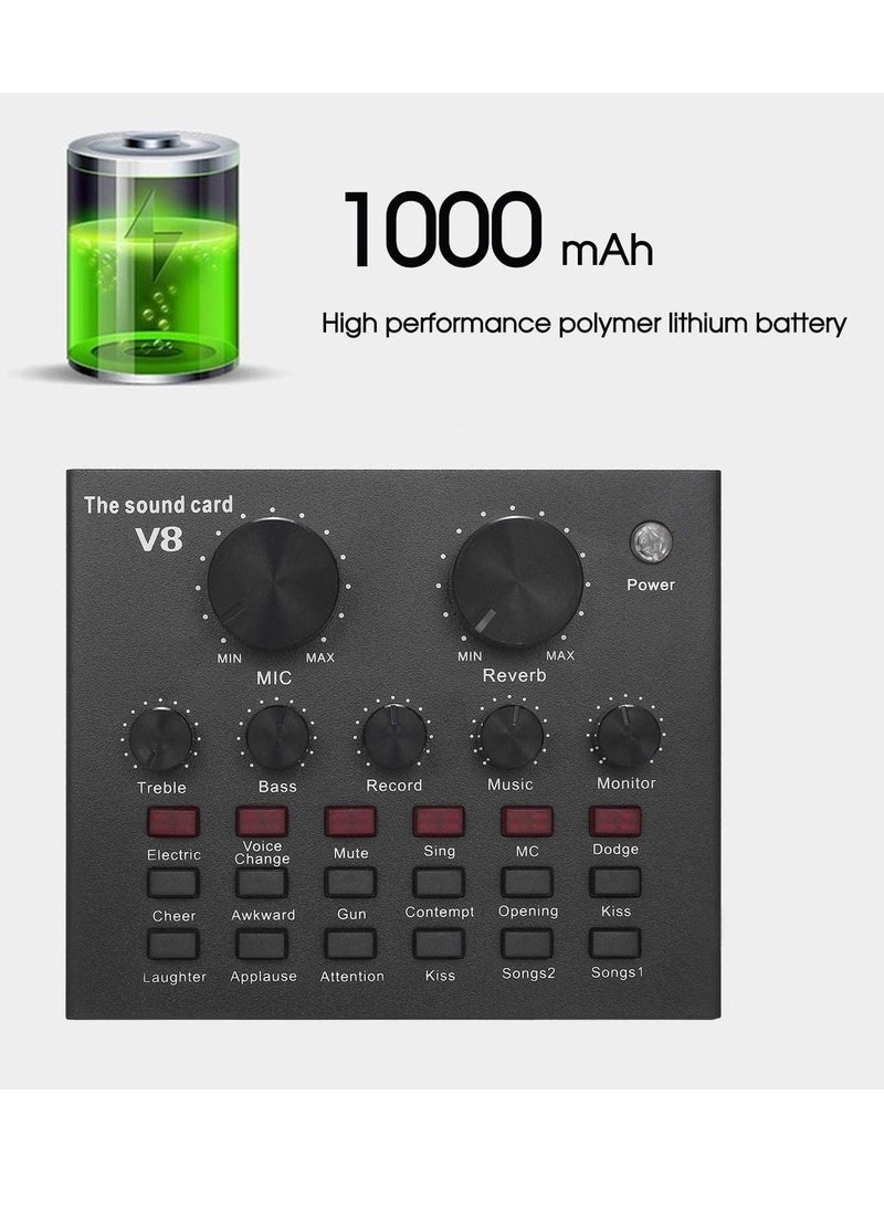 V8 Bluetooth Microphone Live USB External Sound Card DSP Chip - 12 Sound Effects for Phone Computer PC Audio Broadcast - Image 3