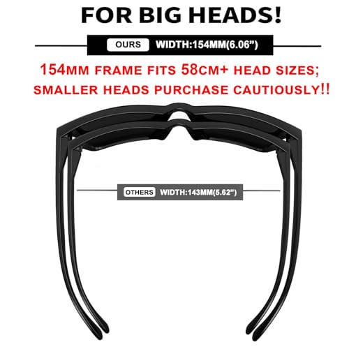 MAXJULI XXL Size Double Extra Large Z87 Sunglasses for Big Wide Heads Men TR90 Ultralight UV400 Protection Glasses 8228 (Glossy Black Frame/Grey Lens) - Image 2