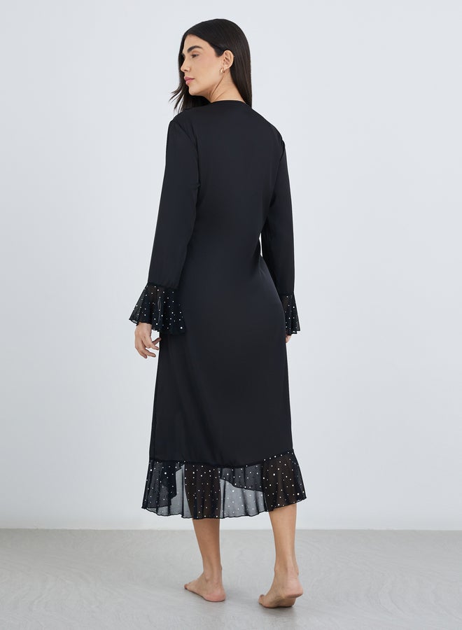 Styli Embellished Ruffled Detail Midi Robe - Image 5