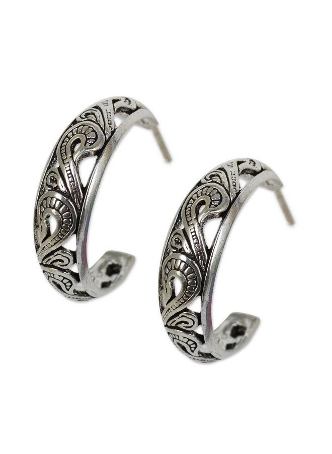 NOVICA Artisan Handmade .925 Sterling Silver Half Hoop Earrings Thailand 'Moon In The Forest' - Image 3