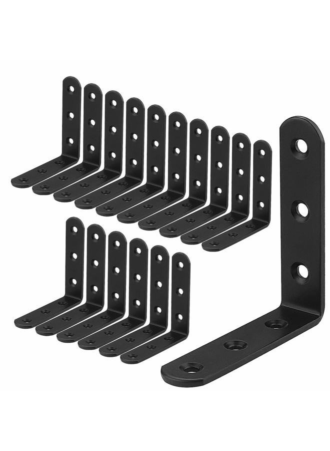 LISHINE 16 PCS Black L Brackets for Wood, 4" x 4" Corner Bracket Heavy Duty L Corner Brace Metal Right Angle Brackets for Shelves, Furniture, Bedframe, Cabinet, Drawer, Chair, Thickness 3MM - Image 1