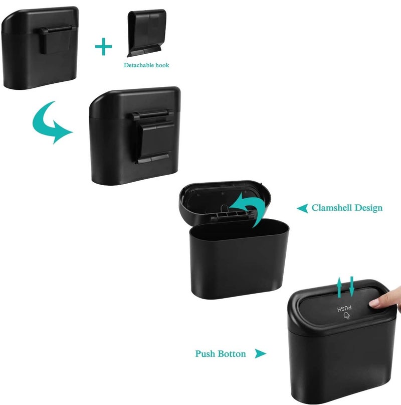 Car Trash Can Bin With Lid, Small Car Garbage Can, Mini Auto Dustbin Garbage Organizer with One Roll Plastic Trash Bag, Automotive Garbage Container Bin for Vehicle, Home, Office - Image 3