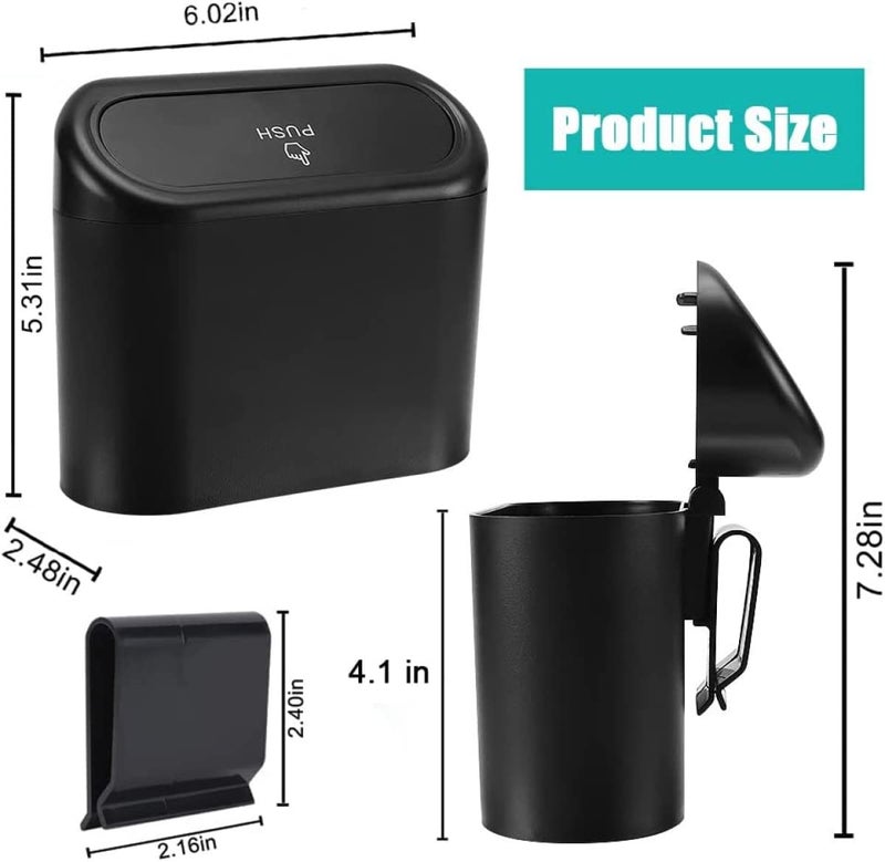 Car Trash Can Bin With Lid, Small Car Garbage Can, Mini Auto Dustbin Garbage Organizer with One Roll Plastic Trash Bag, Automotive Garbage Container Bin for Vehicle, Home, Office - Image 2