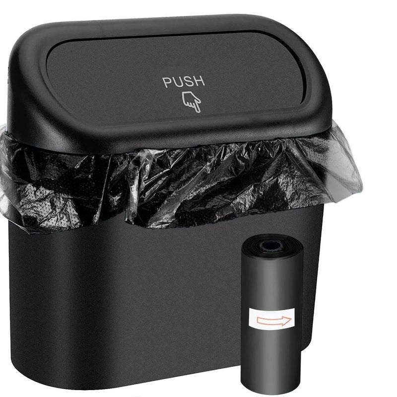 Car Trash Can Bin With Lid, Small Car Garbage Can, Mini Auto Dustbin Garbage Organizer with One Roll Plastic Trash Bag, Automotive Garbage Container Bin for Vehicle, Home, Office - Image 1