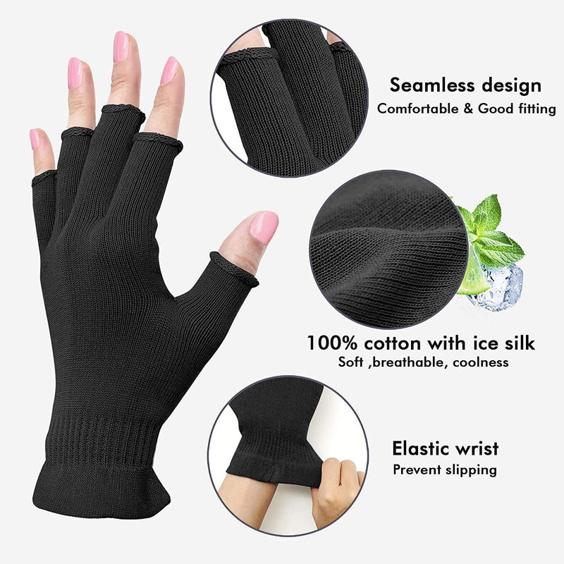 MIG4U 3 Pairs Fingerless Moisturizing Gloves, Half Finger Touchscreen Beauty Glove for Eczema, SPA, Dry Hands, Skin Treatment, Summer Sun UV Protection (S/M, Black-3pairs) - Image 2