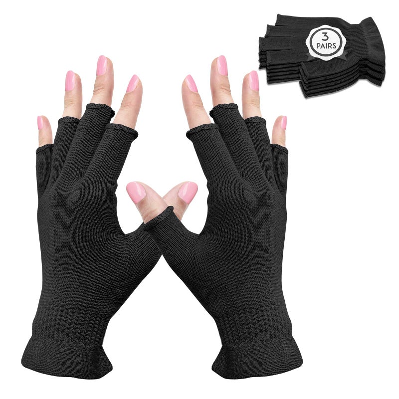 MIG4U 3 Pairs Fingerless Moisturizing Gloves, Half Finger Touchscreen Beauty Glove for Eczema, SPA, Dry Hands, Skin Treatment, Summer Sun UV Protection (S/M, Black-3pairs) - Image 1