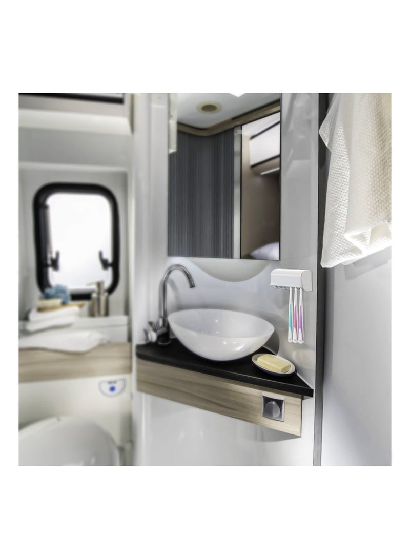 SYOSI حامل فرشاة أسنان 6 فتحات مثبت على الحائط، حامل فرشاة أسنان مرآة RV مع غطاء، قاعدة تخزين فرشاة أسنان لاصقة ذاتية لحوض الحمام، الدش، المعرض، المطبخ، RV، المخيم (1 عبوة) - Image 5