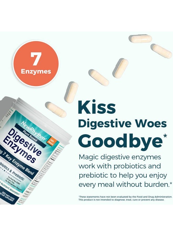 NewRhythm Digestive Enzymes 245 mg, with Probiotics and Prebiotics, Plant-Based 7 Key Enzymes, Digestion, Nutrient Absorption, Protease, Amylase and Lipase 60 Ve - Image 2