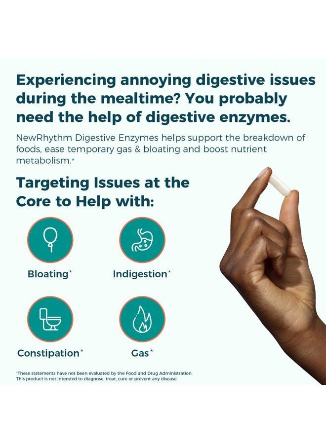 NewRhythm Digestive Enzymes 245 mg, with Probiotics and Prebiotics, Plant-Based 7 Key Enzymes, Digestion, Nutrient Absorption, Protease, Amylase and Lipase 60 Ve - Image 3