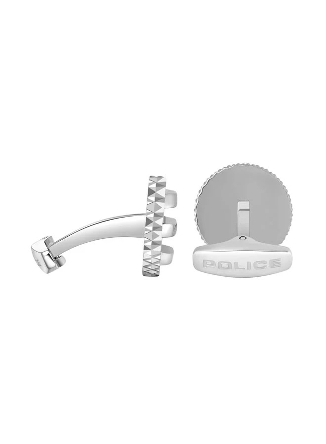 بوليس Streaked Silver Stainless Steel Round Cufflinks for Men