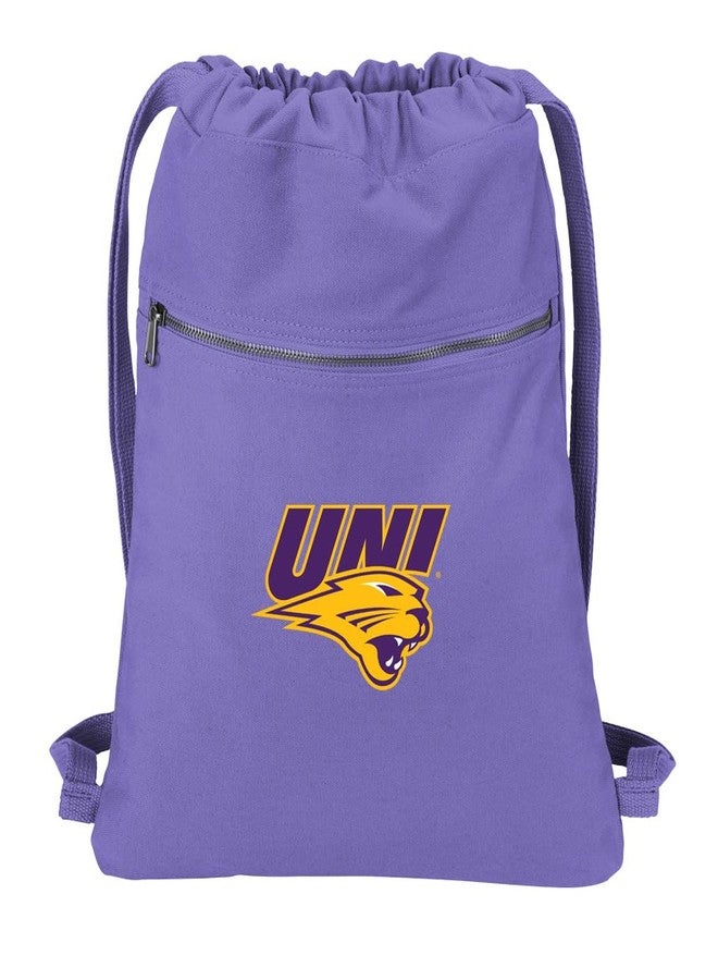 Broad Bay University of Northern Iowa Drawstring Backpack RICH CANVAS UNI Panthers Cinch Bag (Purple) - Image 1