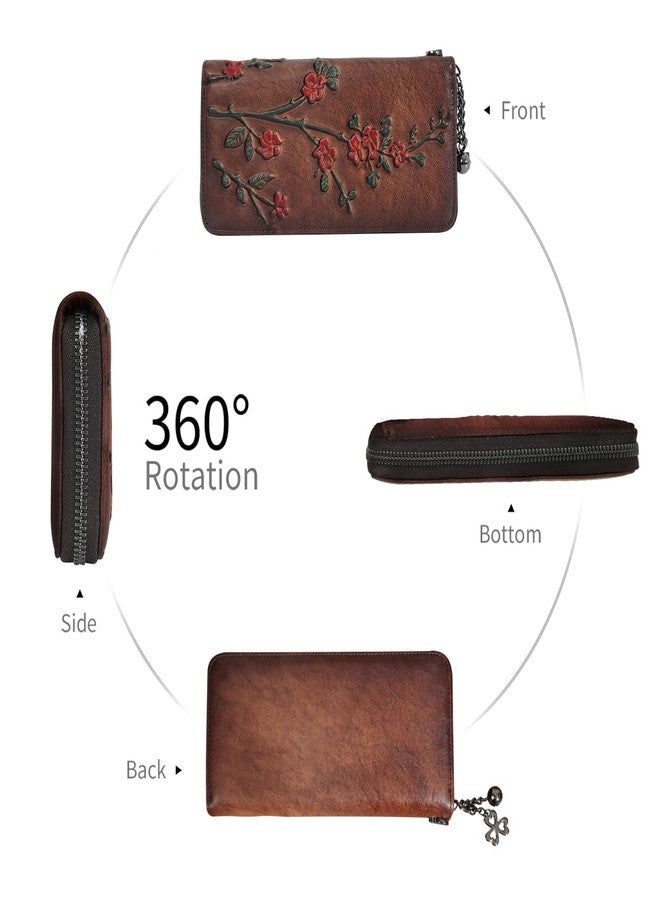 SHARPAD Wallet Genuine Leather for Women - with RFID Blocking Card checkbook ID Slot Large Capacity Vintage style (flower coffee) - Image 5