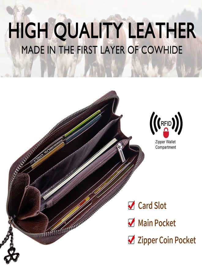SHARPAD Wallet Genuine Leather for Women - with RFID Blocking Card checkbook ID Slot Large Capacity Vintage style (flower coffee) - Image 3