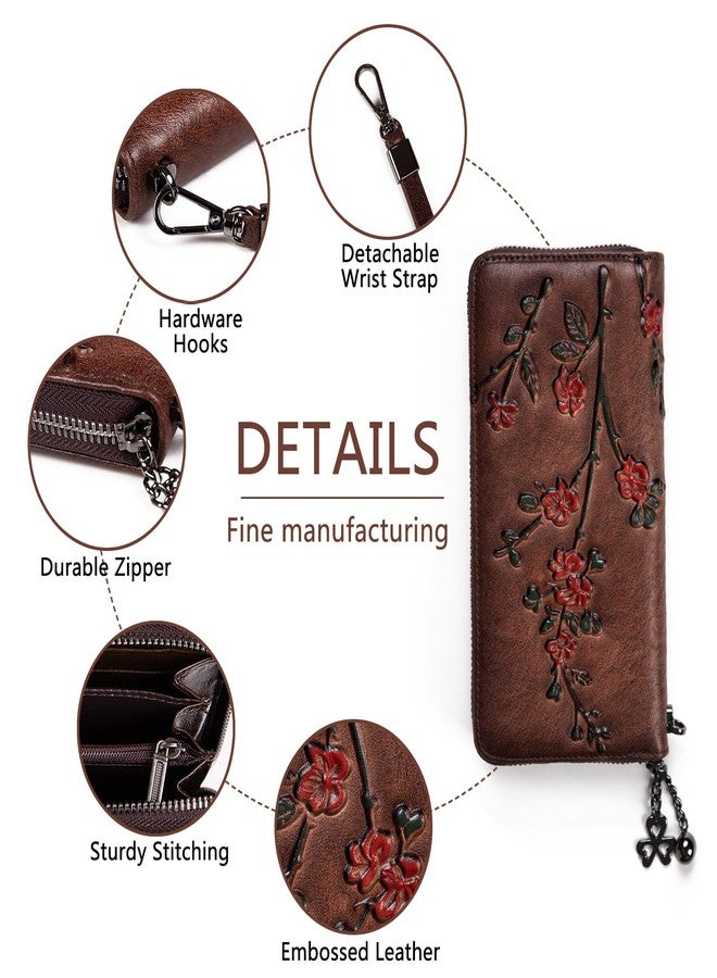 SHARPAD Wallet Genuine Leather for Women - with RFID Blocking Card checkbook ID Slot Large Capacity Vintage style (flower coffee) - Image 4