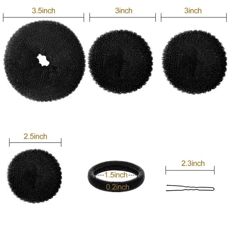 YaFex Bun Maker Kit - Donut Hair Accessory Set with Large, Medium, Small Sizes, Elastic Ties, and Black Bobby Pins - Image 2