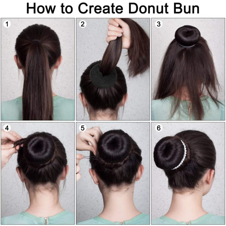 YaFex Bun Maker Kit - Donut Hair Accessory Set with Large, Medium, Small Sizes, Elastic Ties, and Black Bobby Pins - Image 3