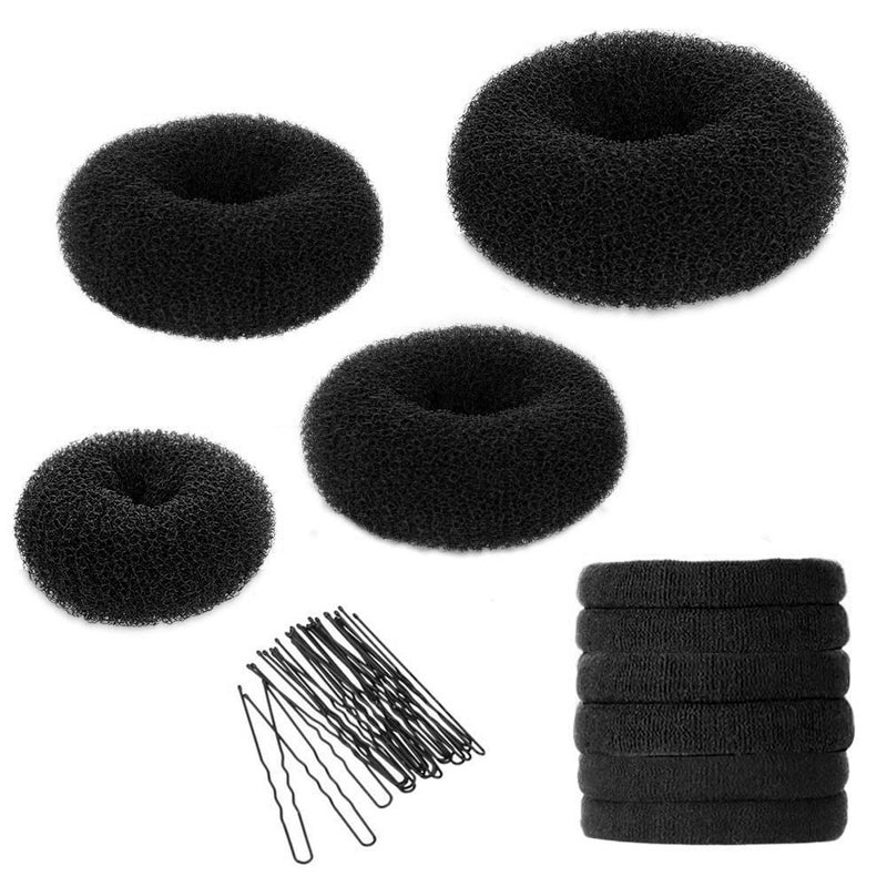 YaFex Bun Maker Kit - Donut Hair Accessory Set with Large, Medium, Small Sizes, Elastic Ties, and Black Bobby Pins - Image 1