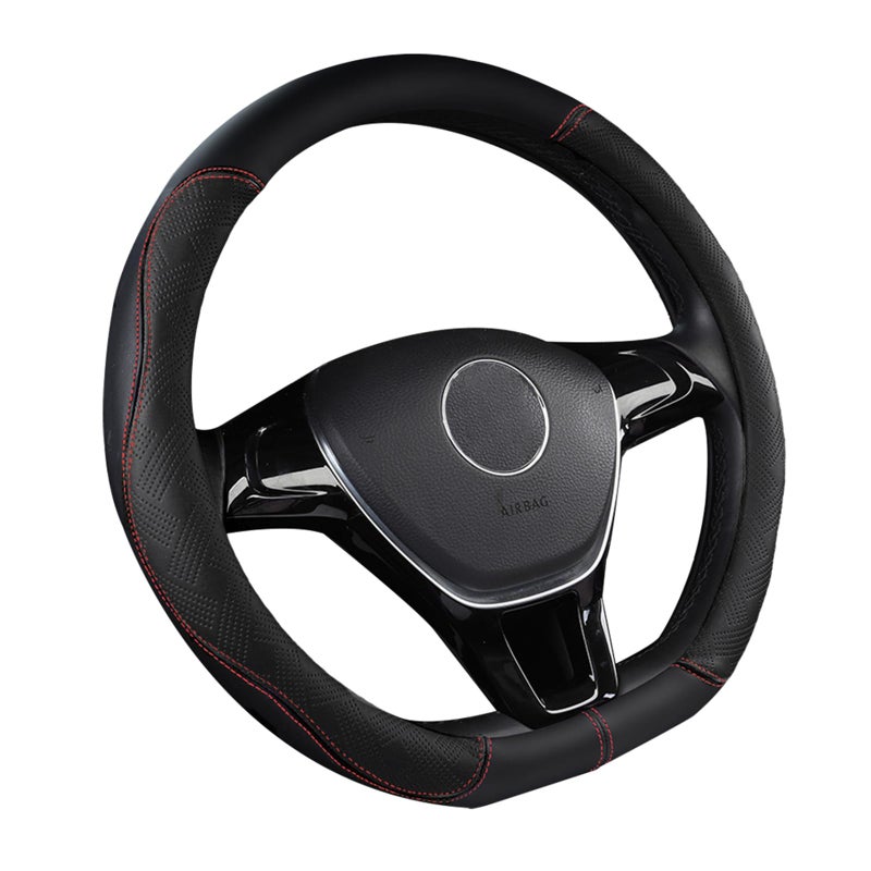 D Shape Steering Wheel Cover Microfiber Leather D Type Breathable AntiSlip Flat Bottom Shaped Steering Wheel Cover for Women Men 15 inch RED