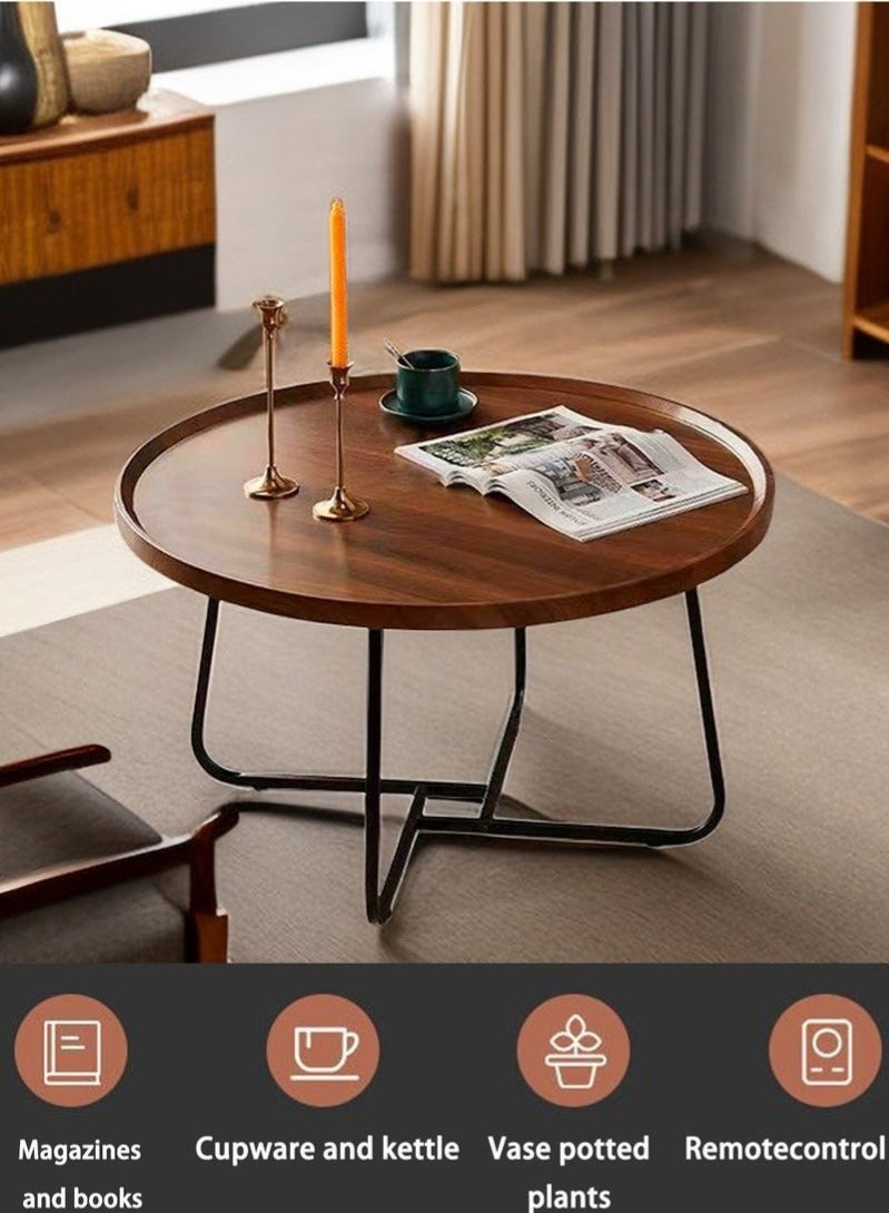 WALALLA Modern Industrial Simple Style Circular Coffee Table, Black Metal Frame and Walnut Tune MDF Board Tea Table for Living Room Bedroom Apartment Office 80 x 80 x 46 cm - Image 5
