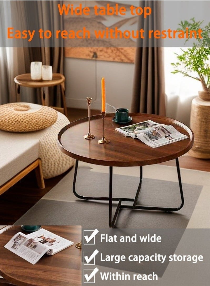 WALALLA Modern Industrial Simple Style Circular Coffee Table, Black Metal Frame and Walnut Tune MDF Board Tea Table for Living Room Bedroom Apartment Office 80 x 80 x 46 cm - Image 2