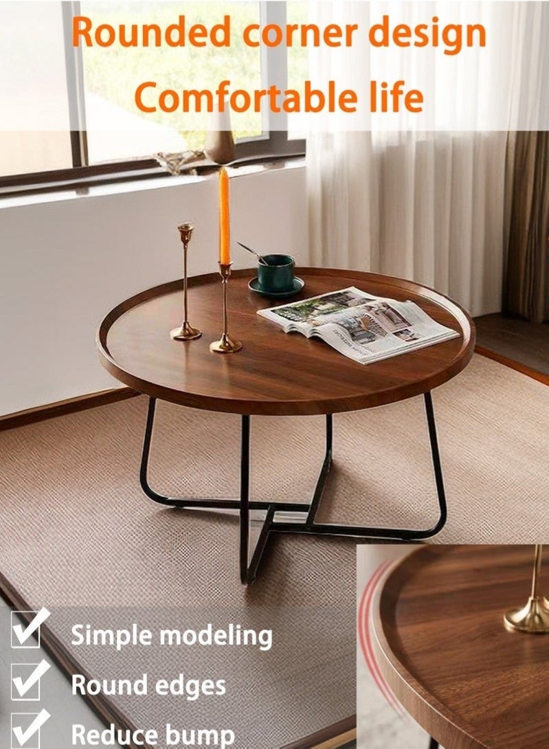 WALALLA Modern Industrial Simple Style Circular Coffee Table, Black Metal Frame and Walnut Tune MDF Board Tea Table for Living Room Bedroom Apartment Office 80 x 80 x 46 cm - Image 3