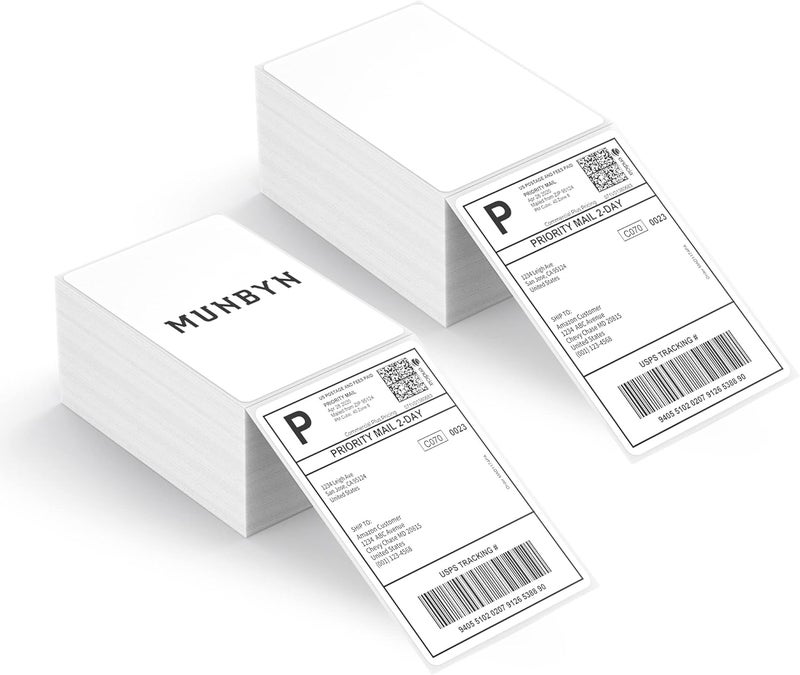 MUNBYN 4x6 Inch Direct Thermal Labels, 1000 Labels/2 Stacks(500 Pcs per Stack), Fanfold Shipping Label Paper for Thermal Printers, Permanent Adhesive Mailing Postage Labels for Shipping Packages - Image 1