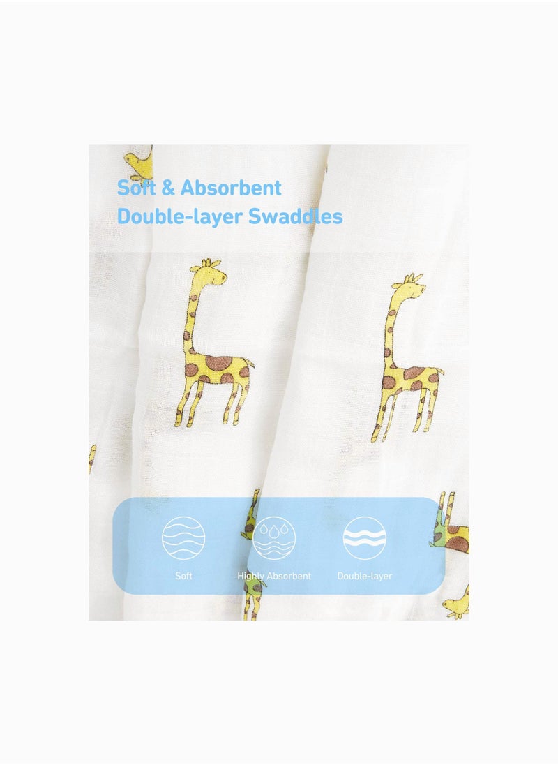 Y&D Baby Muslin Swaddle Blanket - Set of 3, Forest Fox Giraffe  - Image 3