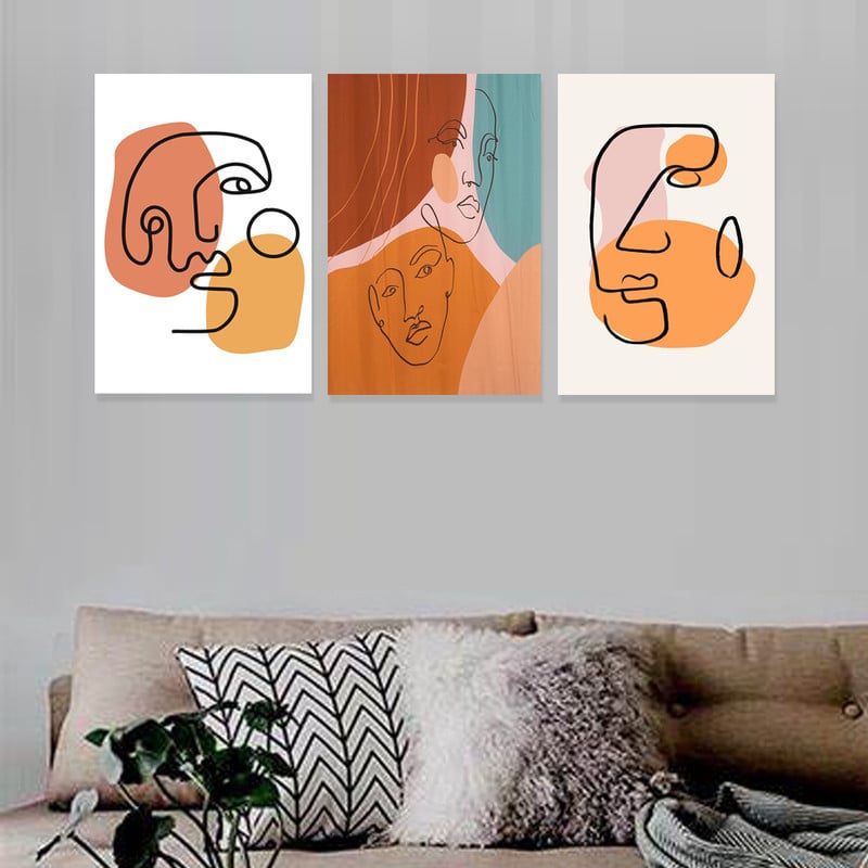 Marktna Three abstract canvas paintings with a hollow frame, measuring (90×40), three pieces - Image 1