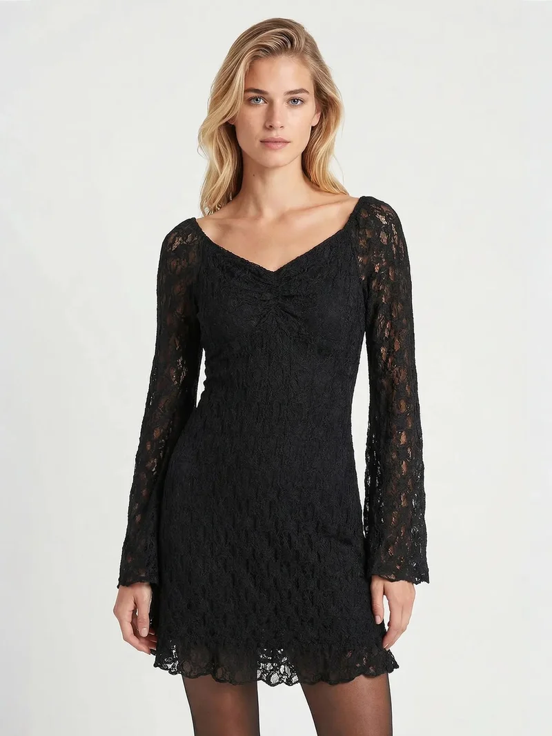 السعادة في إسطنبول ISTANBUL Bardot Lace Midi Dress