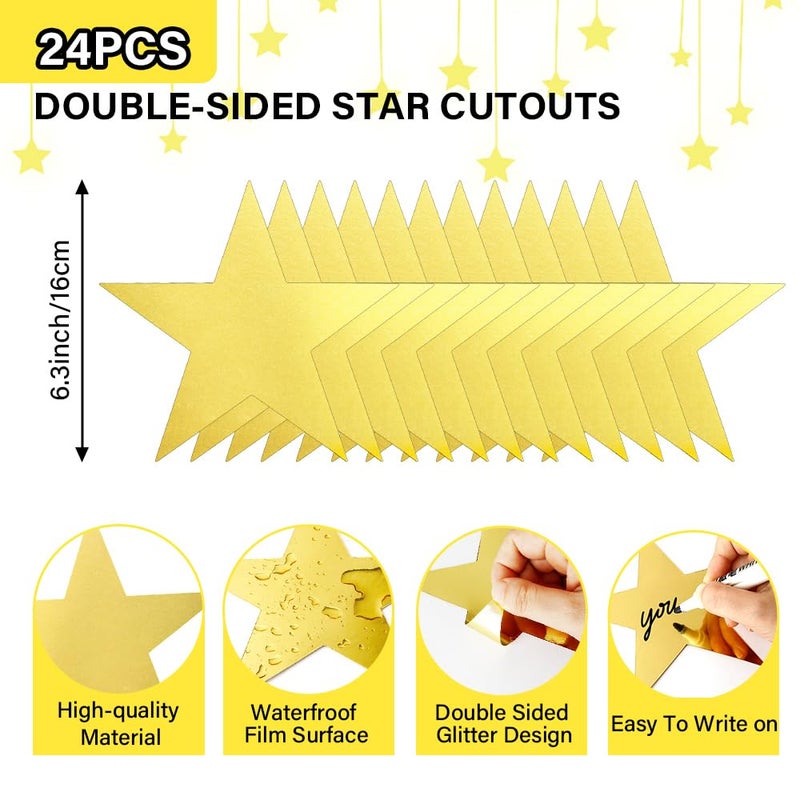 Leislam Star Cutouts, 24PCS Gold Star Cutouts, Double Printed Paper Stars, 6 Inch Cardboard Star Cutouts, Glitter Stars Decorations for Christmas Wedding Movie Night Classroom Wall Party Supplies - Image 2