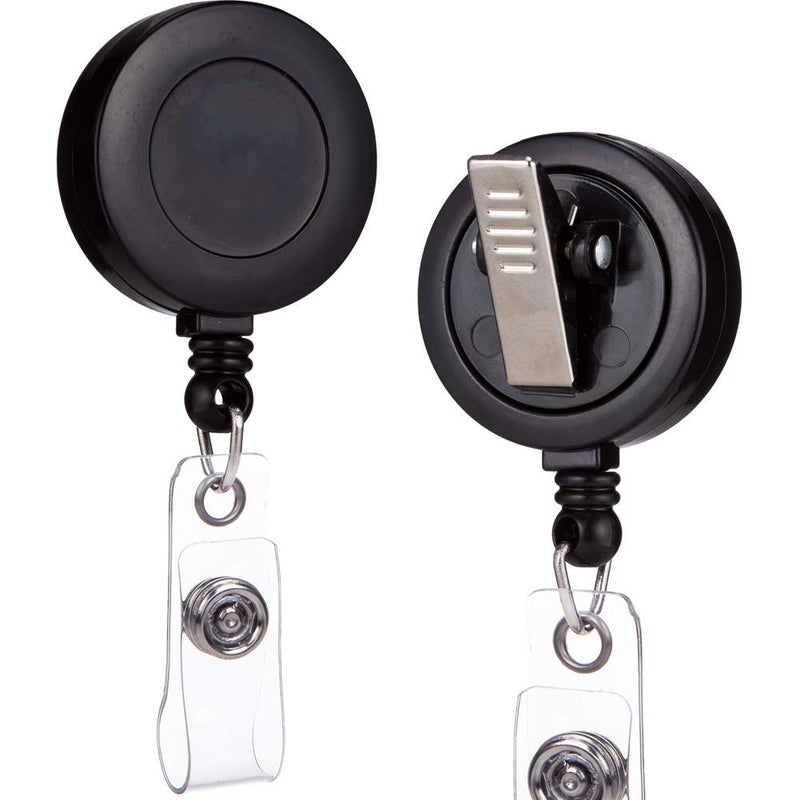 QREEL - 2 Pack - Retractable ID Name Badge Holder Reels with Swivel Alligator Clip (Black) - Image 1