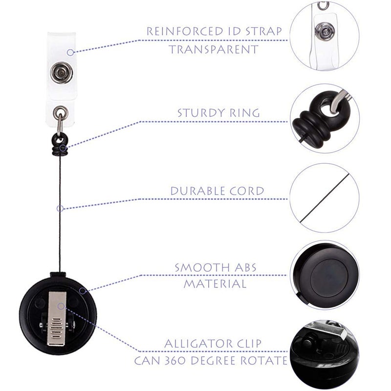 QREEL - 2 Pack - Retractable ID Name Badge Holder Reels with Swivel Alligator Clip (Black) - Image 3