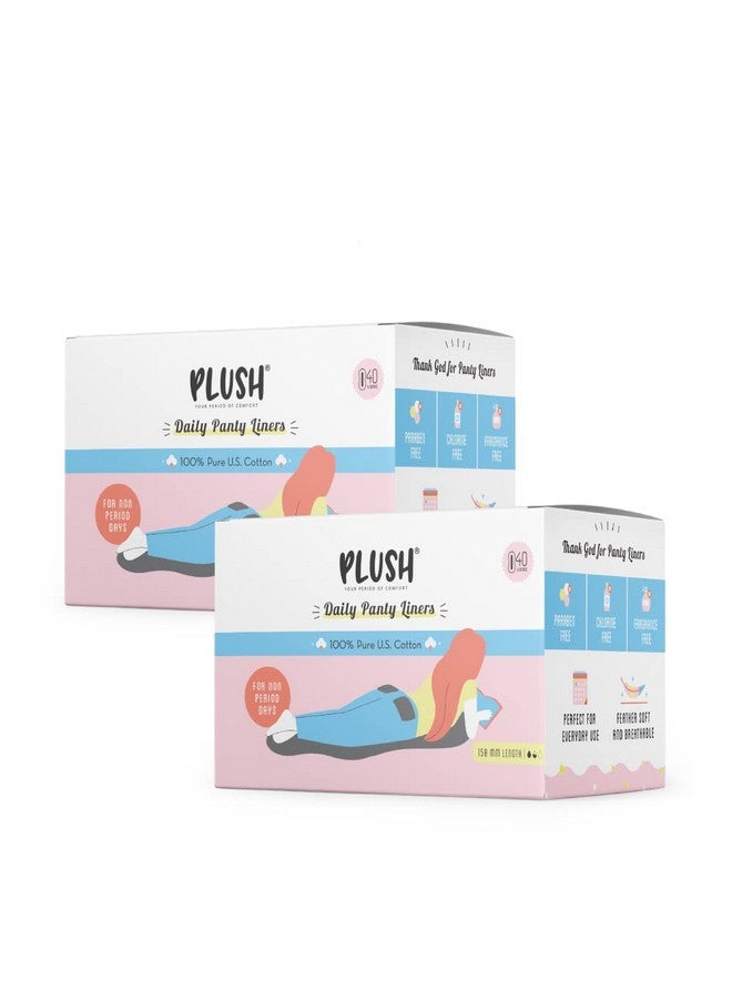 Plush Ultra Thin Panty Liners For Women Daily Use, 40 Liners 150Mm - Pack Of 2 | Pure Us Cotton Liner Pads For Rash Free Periods | Soft Cotton Surface For Comfort On Non-Period Days - Image 1