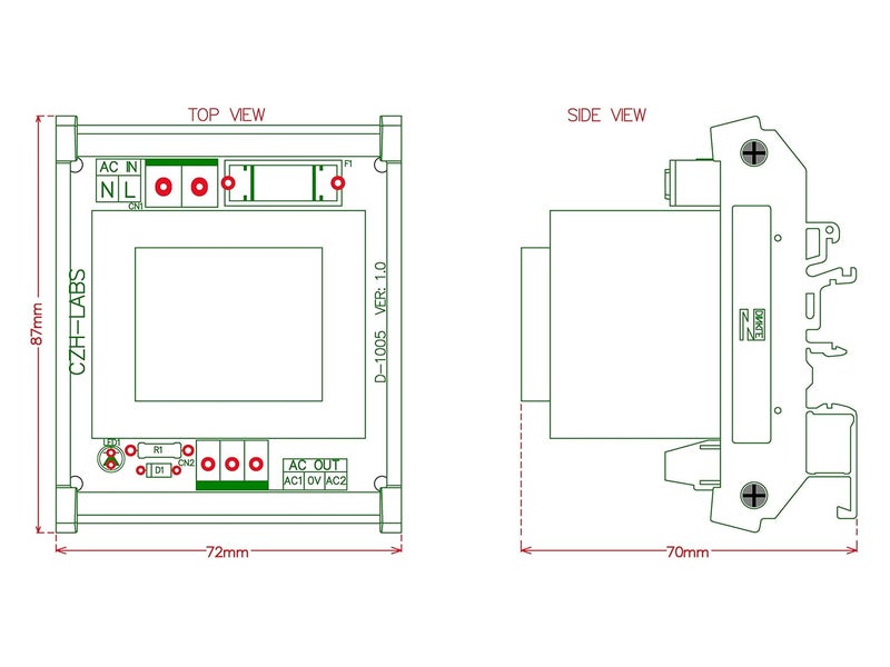 20 Watt(VA) DIN Rail Mount Power Transformer Module (in: 115VAC, Out: 12VAC)