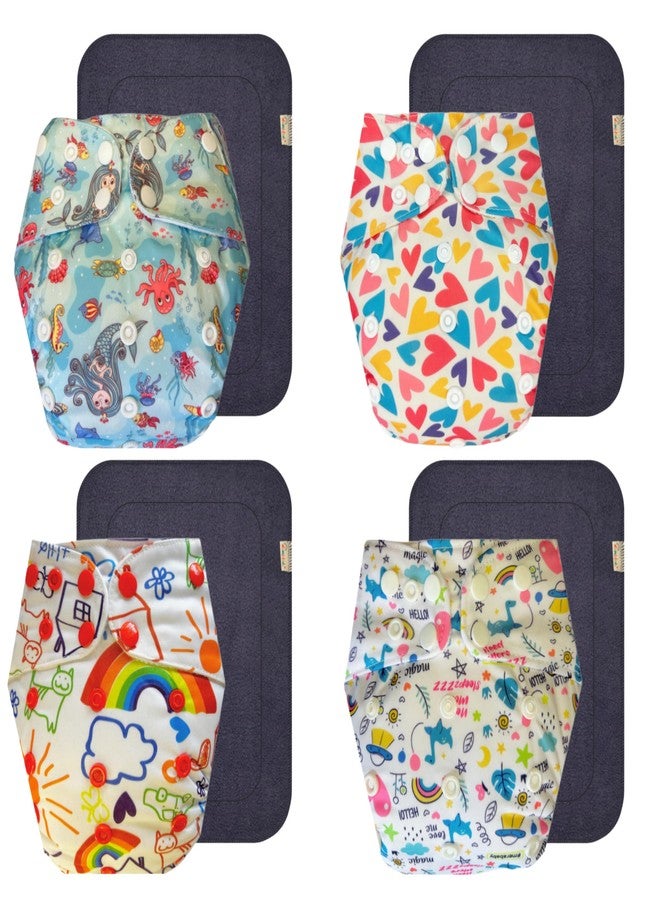 Dumbledo Premium Cloth Diaper with Gray Insert (Pack of 4) | Dry Feel and Comfortable | Leakproof | Adjustable Snaps | Perfect for Indian Summers | 3 Months - 3 Years | Unisex Baby - Image 1