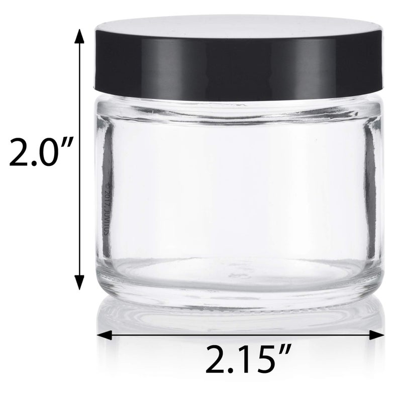 JUVITUS Clear Thick Glass Straight Sided Jar - 2 oz / 60 ml (3 pack) Airtight Smell Proof BPA Free Lids - Image 2