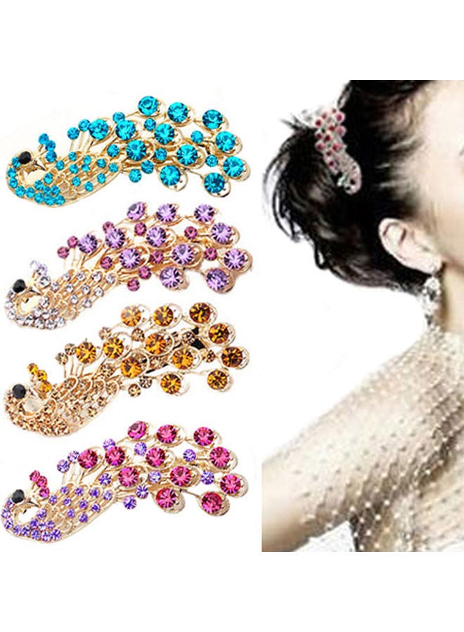 NIBEMINENT Elegant Peacock Design Shiny Rhinestone Hairpin Multicolor 6.5x2.5cm - Image 3
