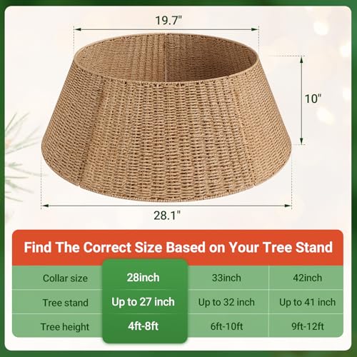 ELYKEN 28 Inch Christmas Tree Collar, Paper Rope Woven Xmas Tree Skirt for Artificial Trees, Rustic Farmhouse Basket for Tree Base Cover with Cord Cut-Out for Pencil Silm Trees Xmas Holiday Decor - Image 4