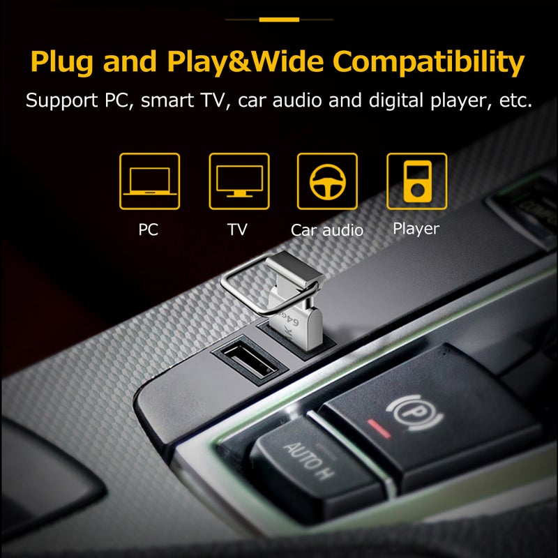 USB Flash Drive 16G/32G/64G/128G USB 2.0 High Speed Data Transmission - Waterproof Metal Mini Memory Stick for PC Car Audio Smart TV Digital Player - Image 2