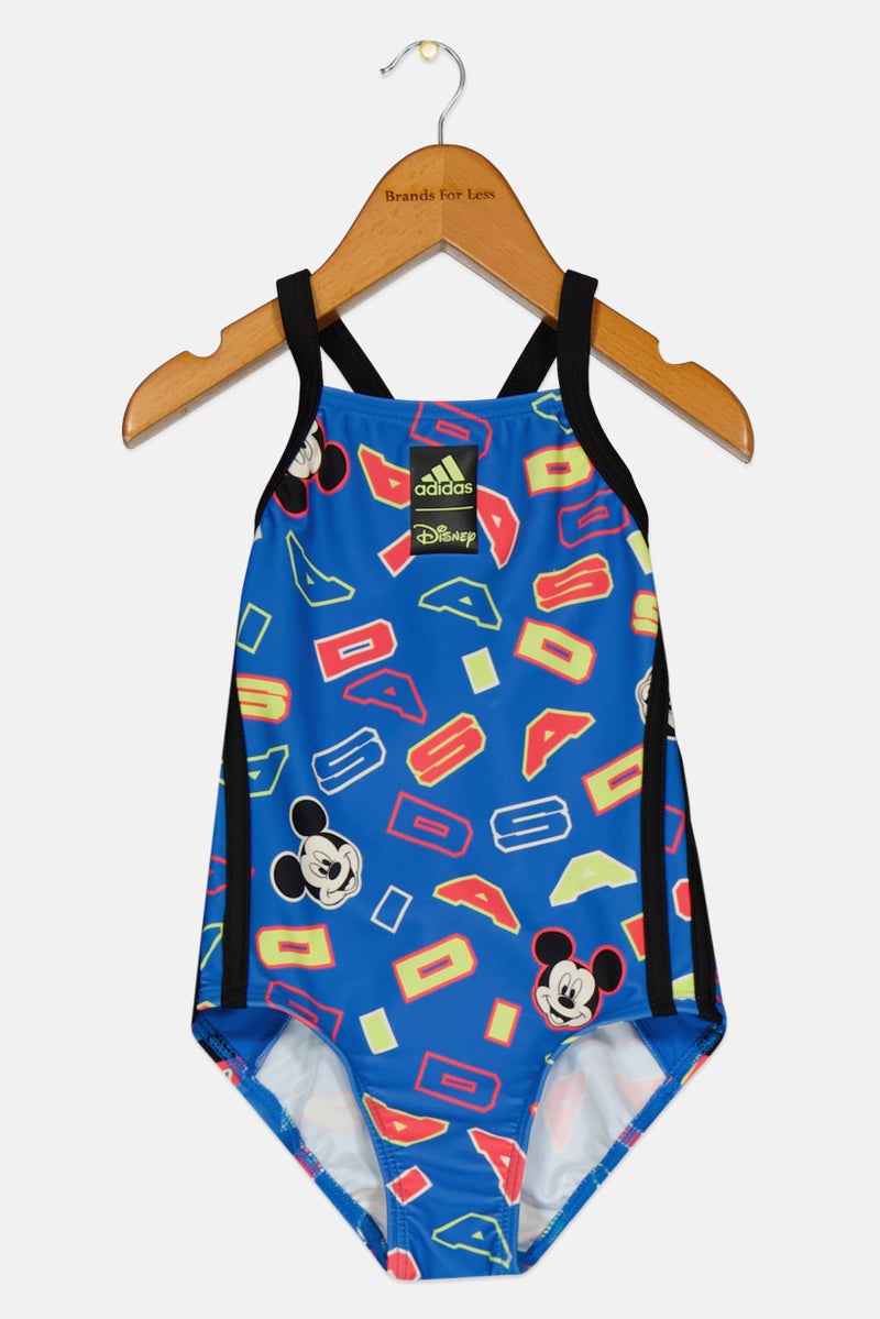 Adidas x Disney Kids Girl Mickey One Piece Swimwear, Blue - Image 1