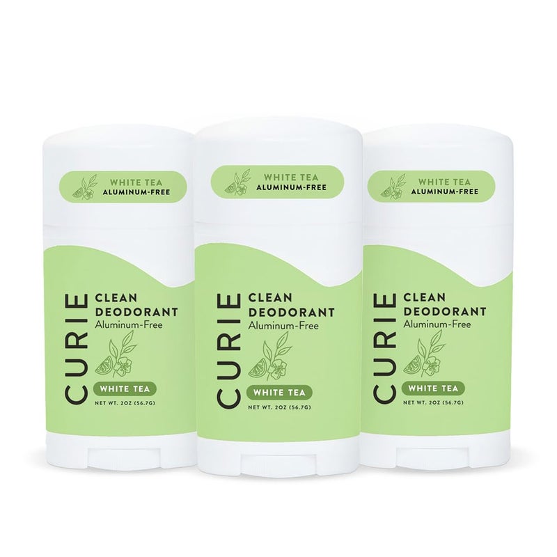 Curie Aluminum Free Deodorant  White Tea  Natural Deodorant Paraben Free Cruelty Free NonToxic Vegan 3pk