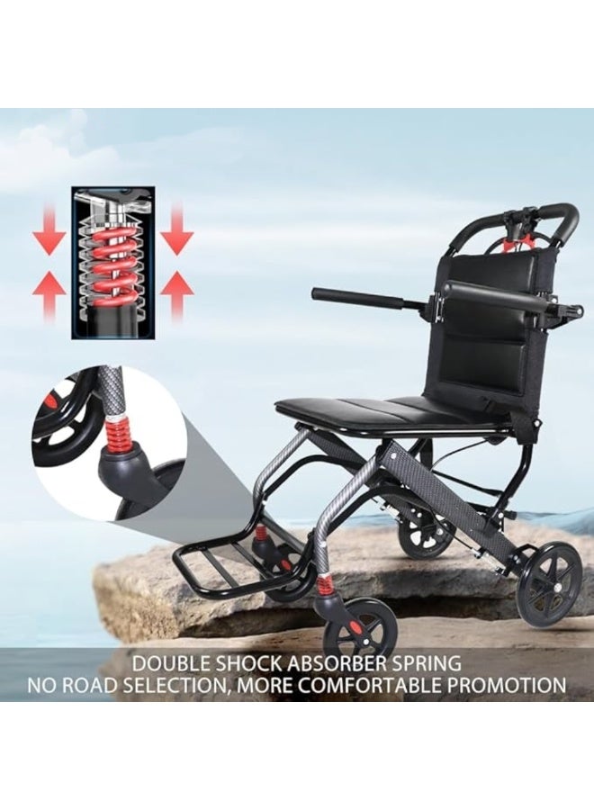 Cool Baby Style Ultra-Light Aluminum Alloy Wheelchair, Portable Foldable Travel Wheelchair for Elderly & Disabled with Shock Absorption, Compact Manual Mobility Chair – Black - Image 4