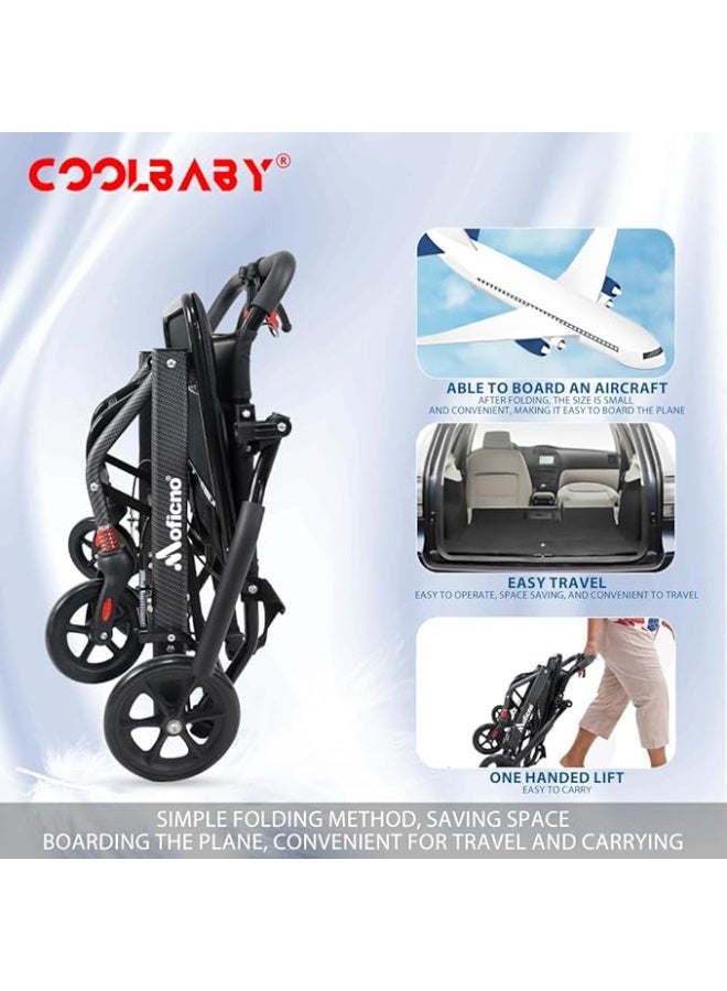Cool Baby Style Ultra-Light Aluminum Alloy Wheelchair, Portable Foldable Travel Wheelchair for Elderly & Disabled with Shock Absorption, Compact Manual Mobility Chair – Black - Image 2