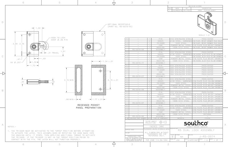 TCH Southco Heavy Duty Roto Lock Kit - Concealed Panel Fastening Draw Latch - R5-0074-07 & R5-0079-07 - Image 1