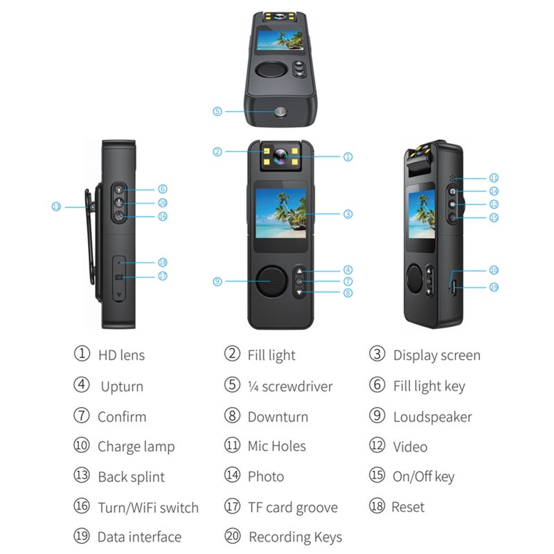 Body Camera: 1080P Video With 180° Rotatable Lens - WiFi Two-Way Audio Body Cam With 64GB TF Card, 1000mAh Battery, LED Fill Lights, Backside Clip for Law Enforcement, Delivery, Outdoor Activities - Image 3