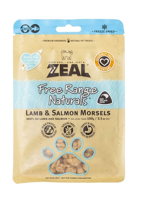 Dried Lamb And Salmon Morsels Cat Treats 100g