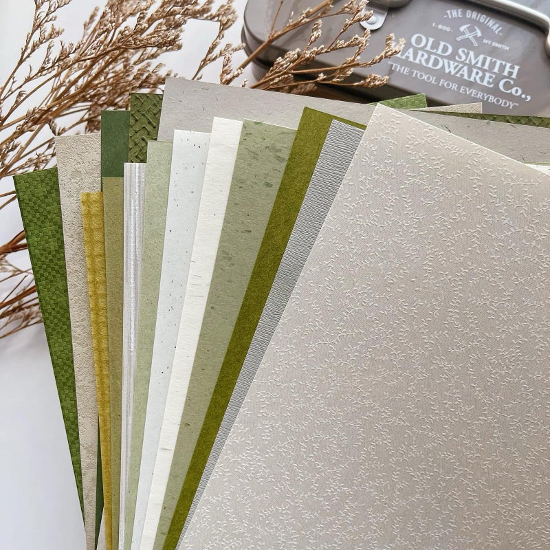 ARTSMONA 15 Sheets Textured Scrapbook Paper Assorted Set - Mixed Special Craft Paper for Scrapbooking Junk Journaling Supplies Bullet Journal Planner Collage Card Embellishments 5.8x8.3 Inch A5 (Forest Green) - Image 1